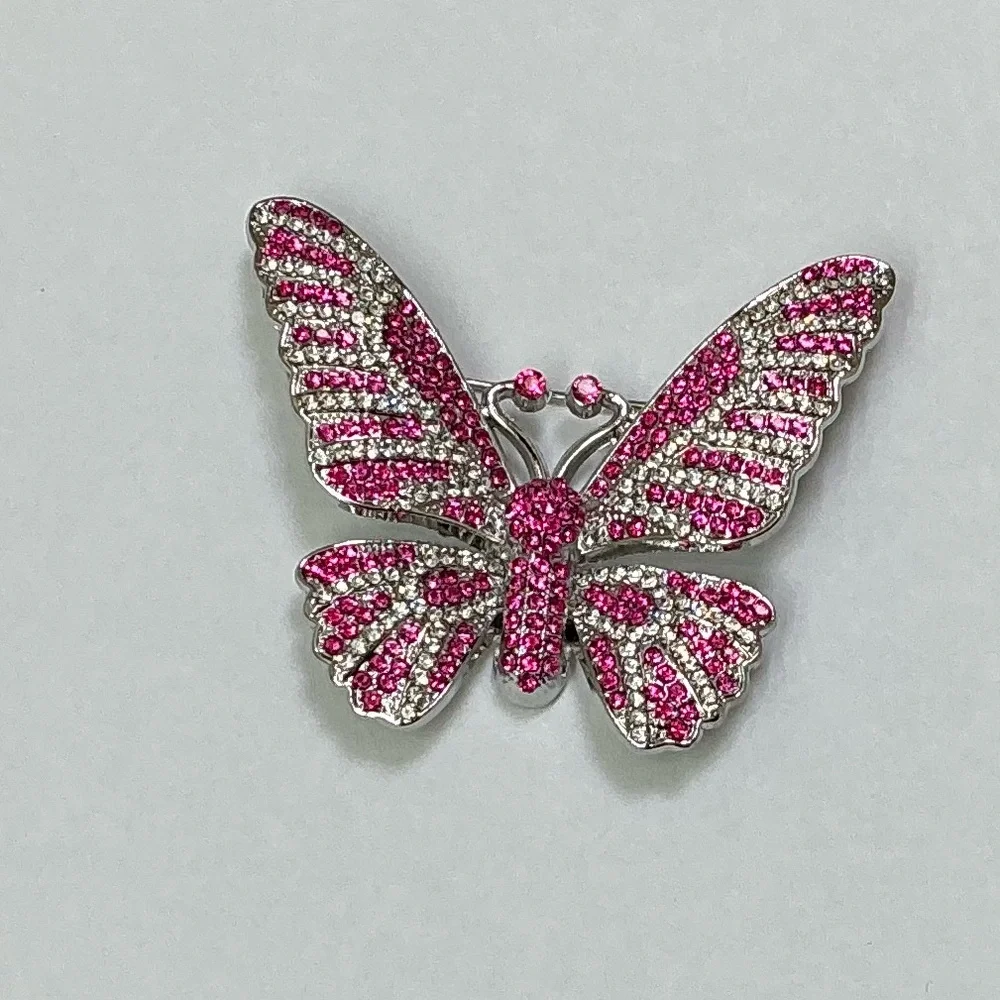 Pink and Silver Butterfly Brooch - Picture 2 of 6